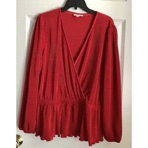 ON 34TH WOMEN'S TOP RED STRIPE WRAP, ELASTIC WAIST LONG SLEEVE PULLOVER, PEPLUM